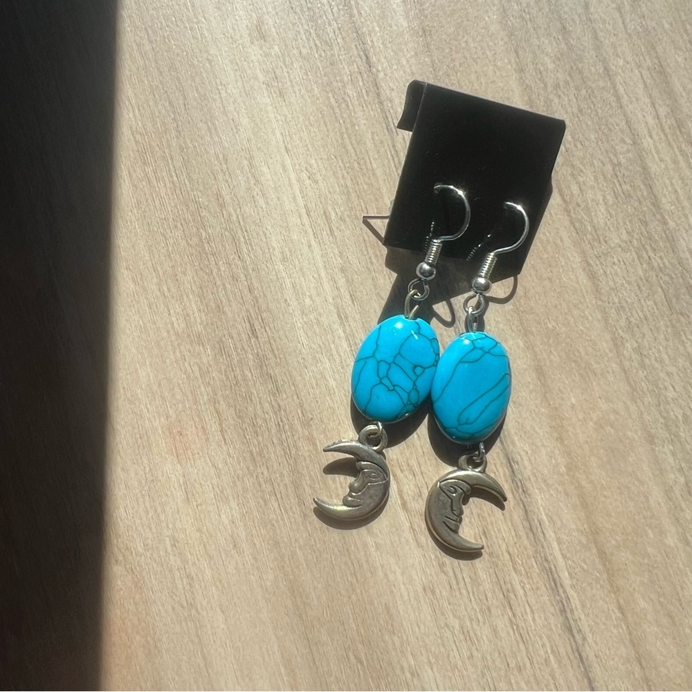 Turquoise Cresent Moon - Moonlit Turquoise Dreams Dangle Celestial Earri…
